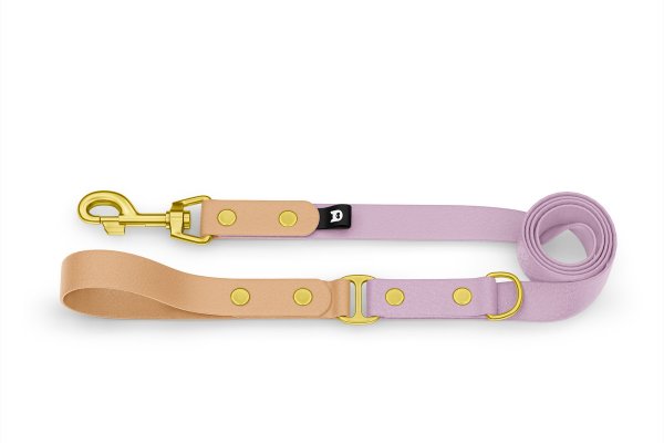 Dog Leash Duo: Light brown & Lilac with Gold components