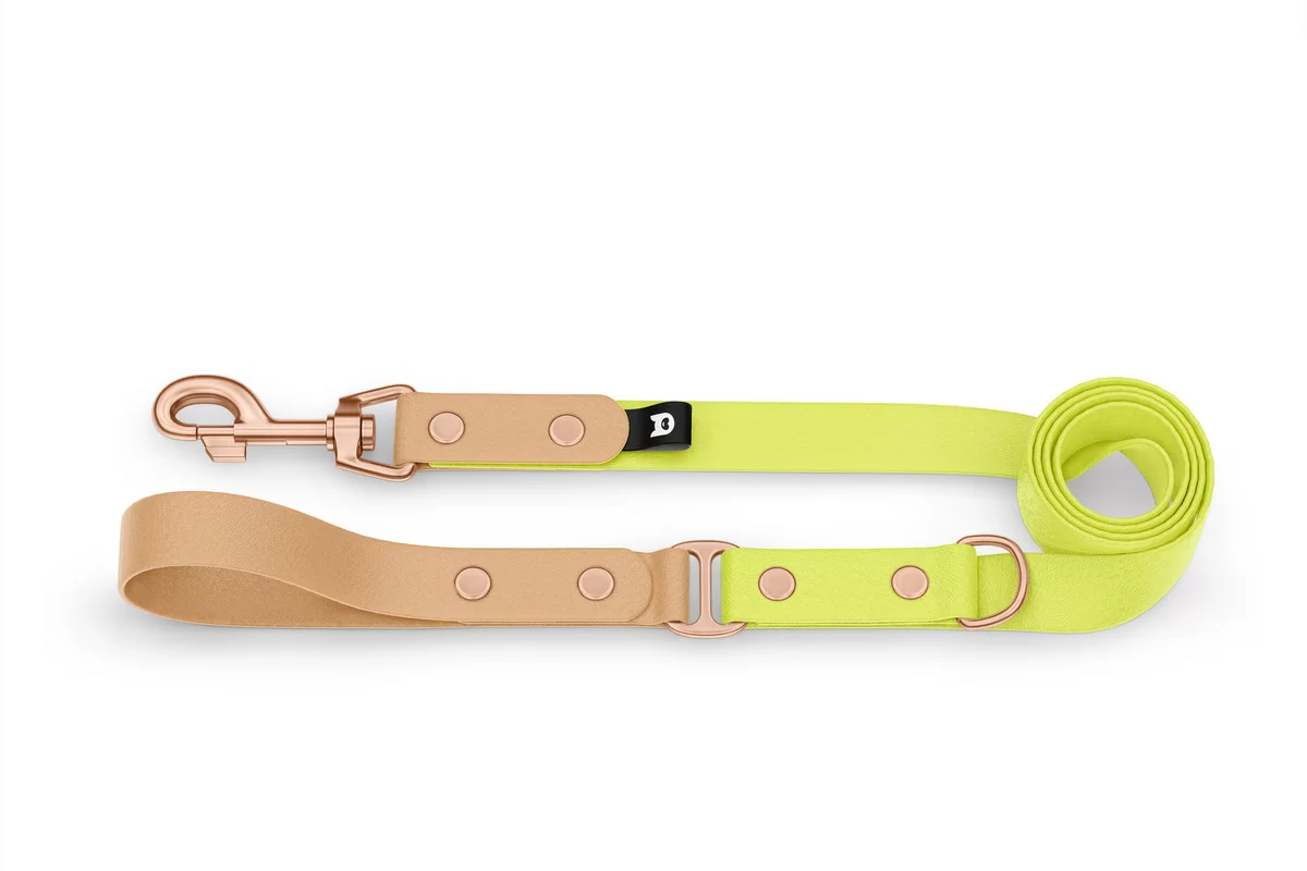 Dog Leash Duo: Light brown & Neon yellow with Rosegold components
