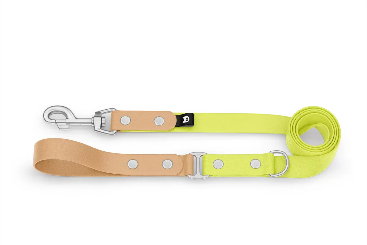 Dog Leash Duo: Light brown & Neon yellow with Silver components