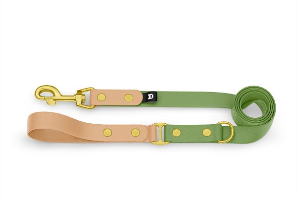 Dog Leash Duo: Light brown & Olive with Gold components