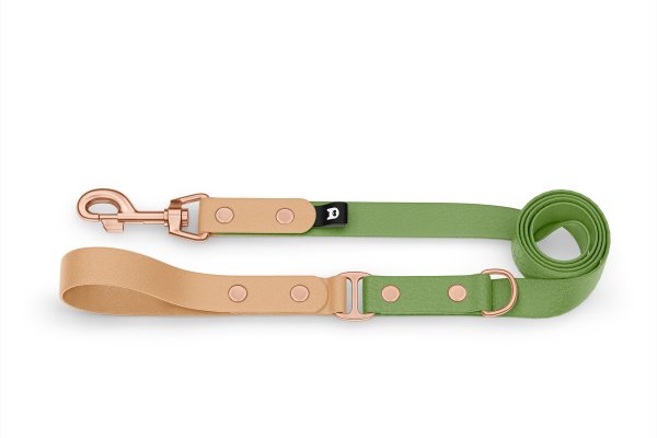Dog Leash Duo: Light brown & Olive with Rosegold components