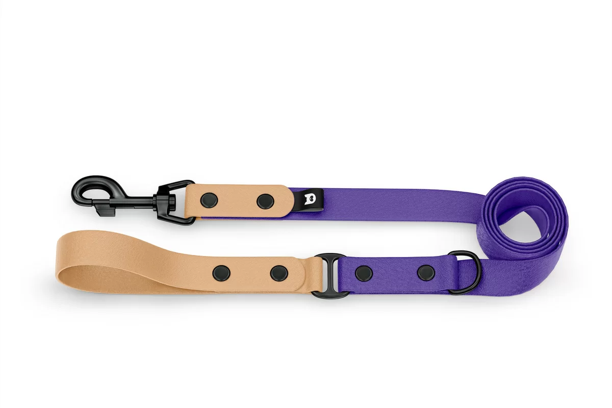 Dog Leash Duo: Light brown & Purple with Black components