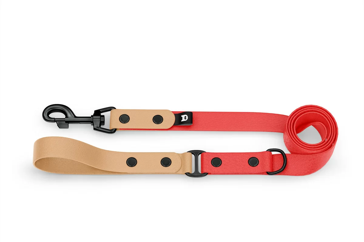 Dog Leash Duo: Light brown & Red with Black components