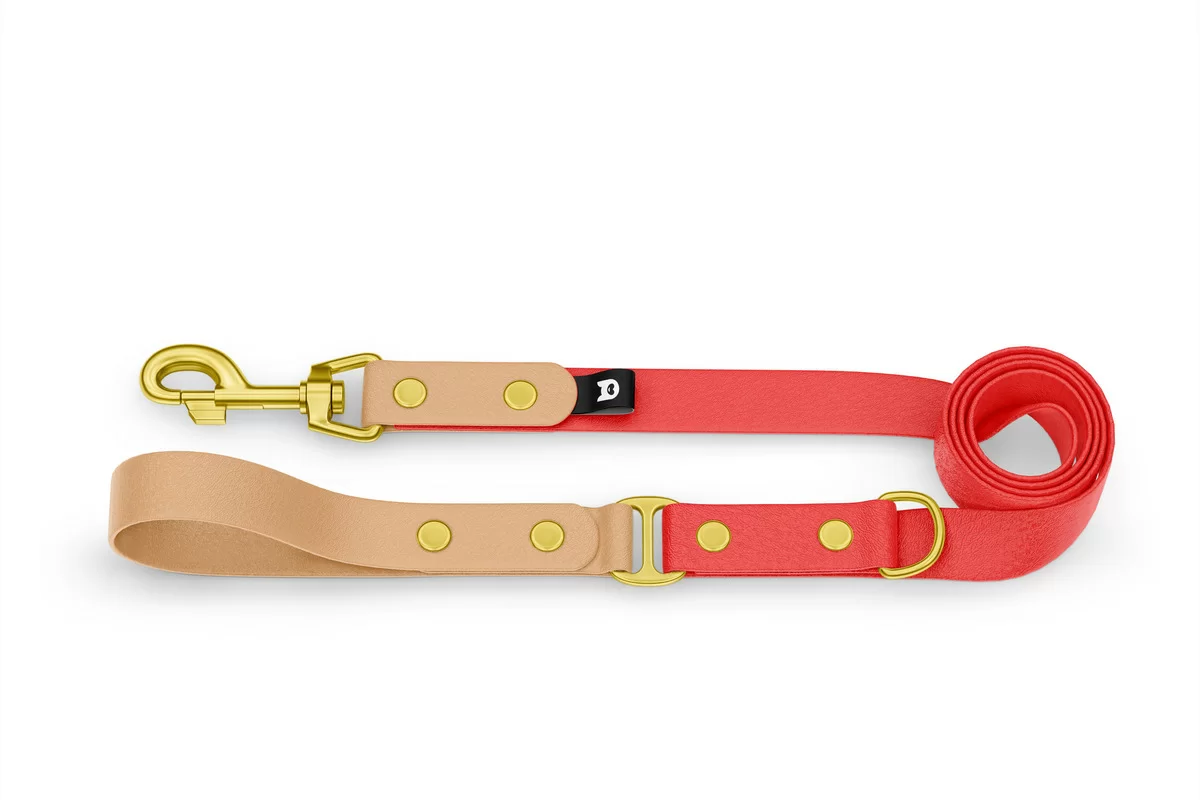 Dog Leash Duo: Light brown & Red with Gold components