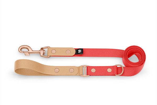 Dog Leash Duo: Light brown & Red with Rosegold components