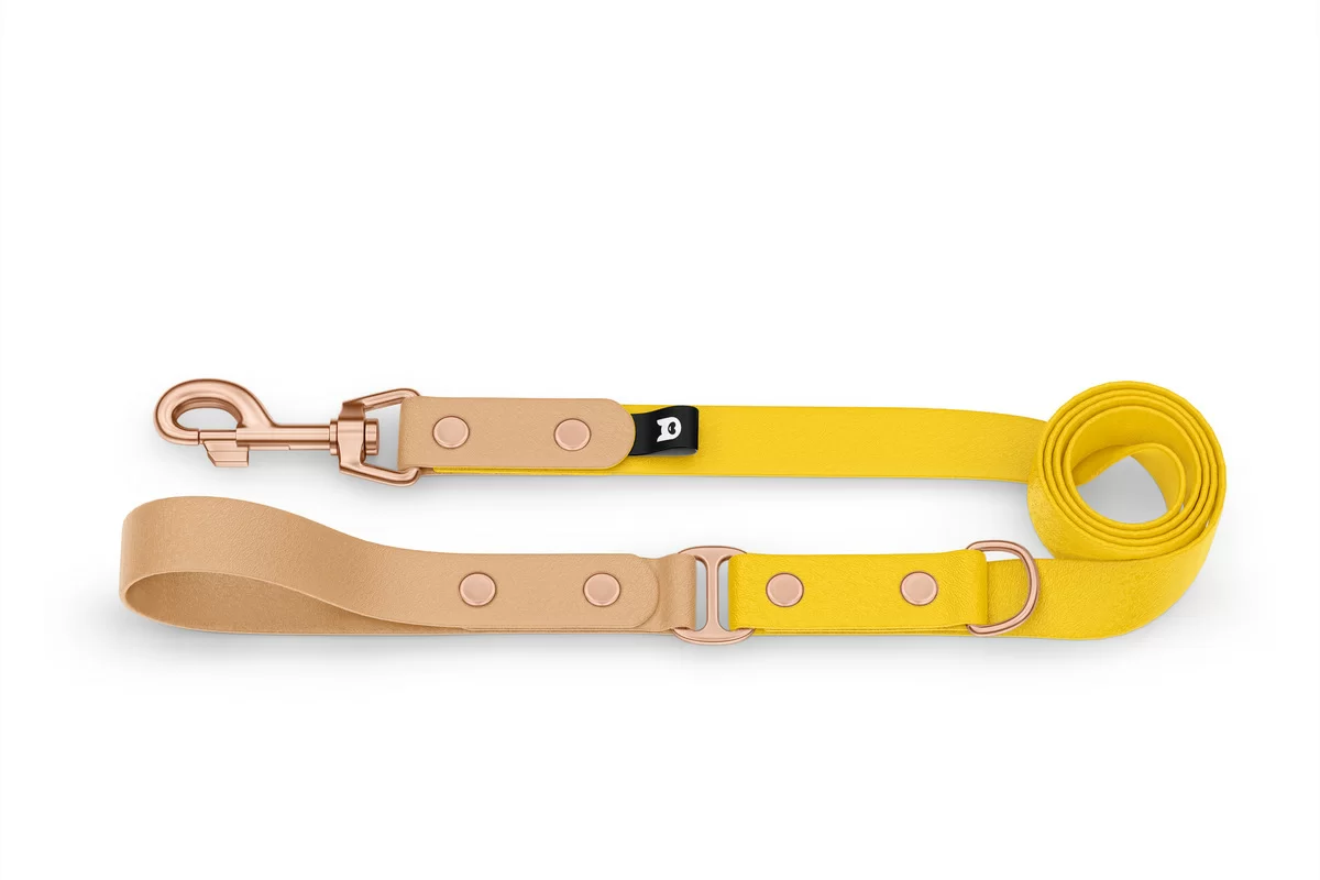 Dog Leash Duo: Light brown & Yellow with Rosegold components