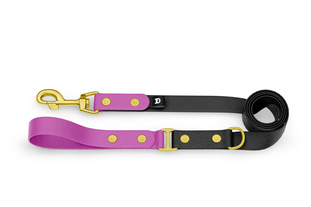Dog Leash Duo: Light purple & Black with Gold components