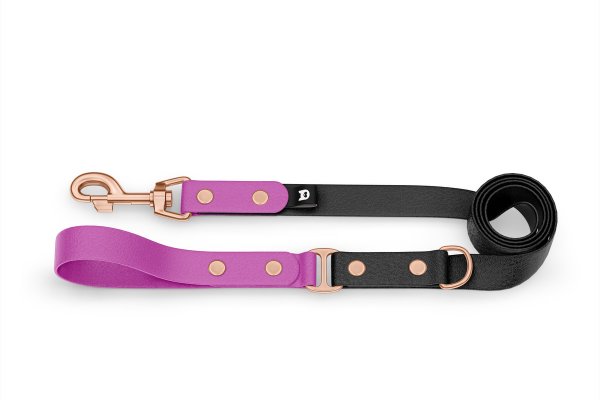Dog Leash Duo: Light purple & Black with Rosegold components