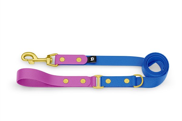 Dog Leash Duo: Light purple & Blue with Gold components