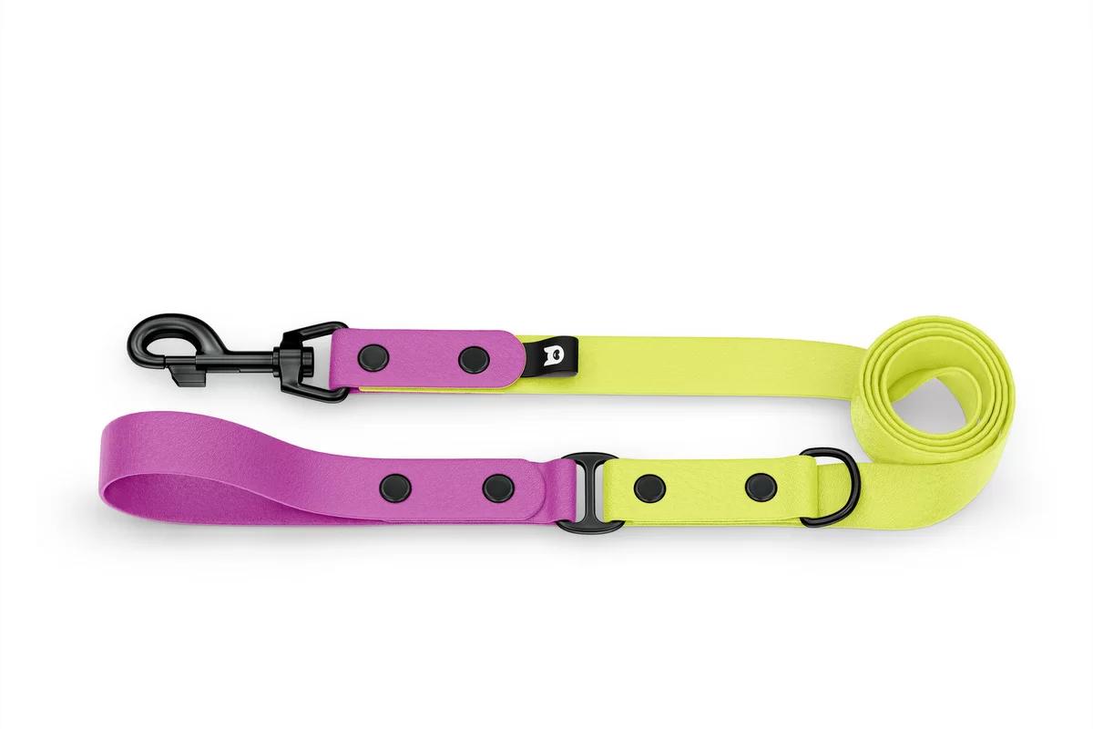 Dog Leash Duo: Light purple & Neon yellow with Black components