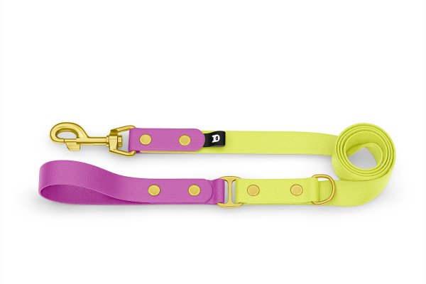 Dog Leash Duo: Light purple & Neon yellow with Gold components