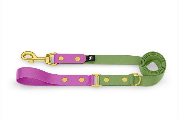 Dog Leash Duo: Light purple & Olive with Gold components