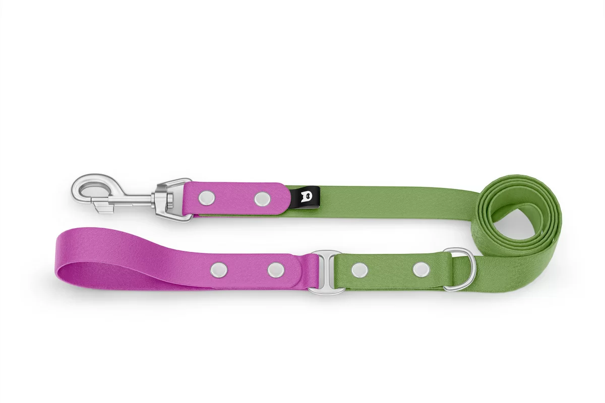 Dog Leash Duo: Light purple & Olive with Silver components