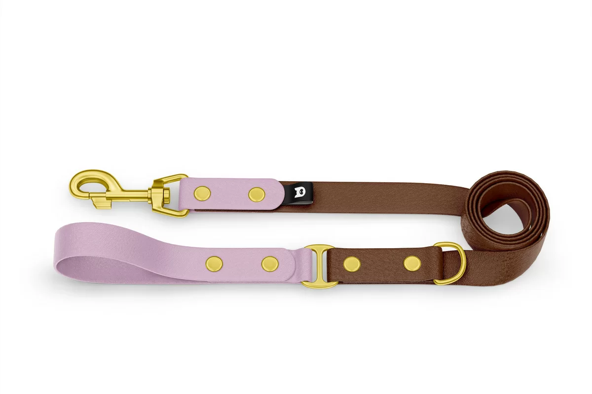 Dog Leash Duo: Lilac & Dark brown with Gold components