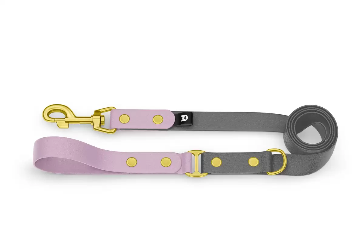 Dog Leash Duo: Lilac & Gray with Gold components