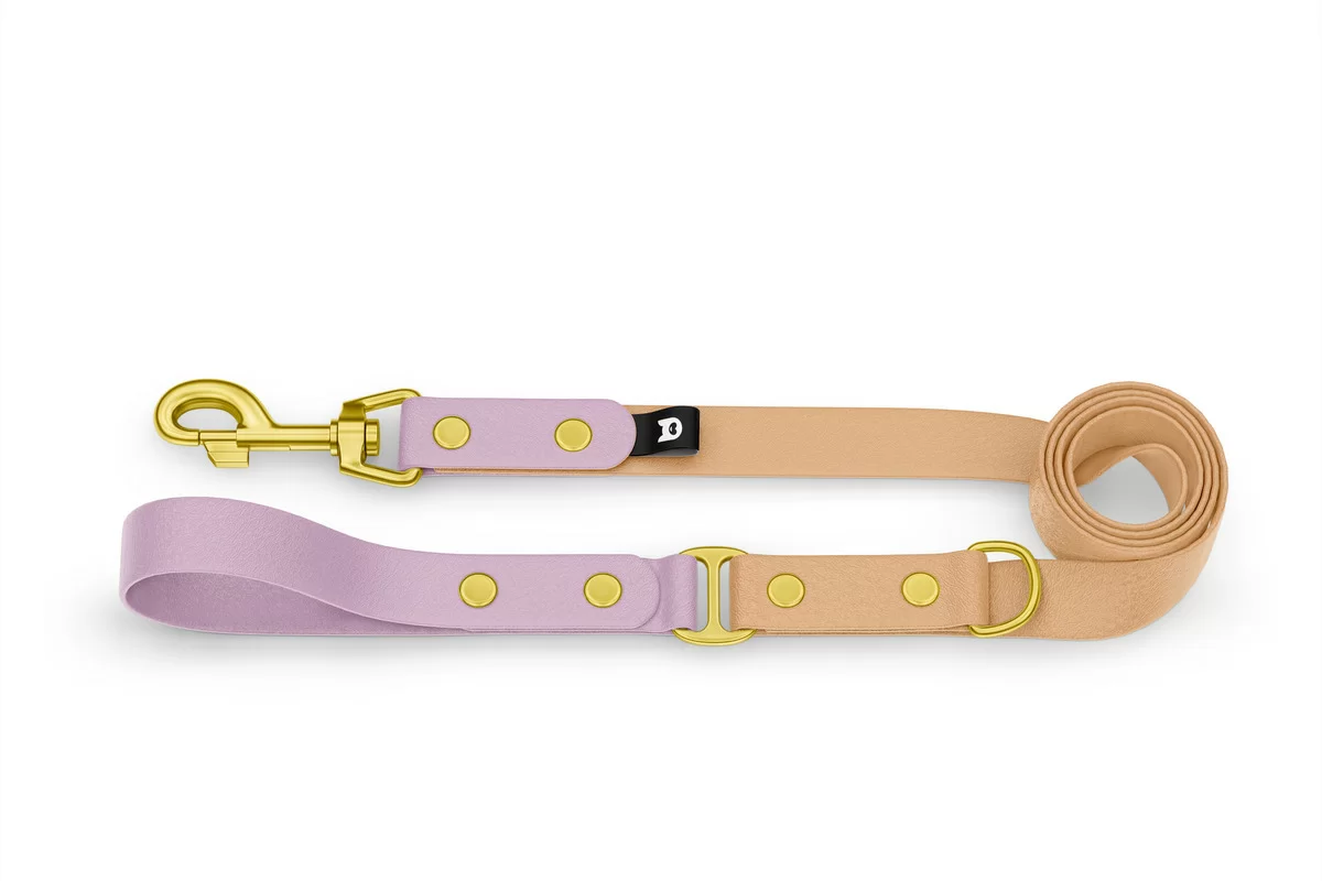 Dog Leash Duo: Lilac & Light brown with Gold components