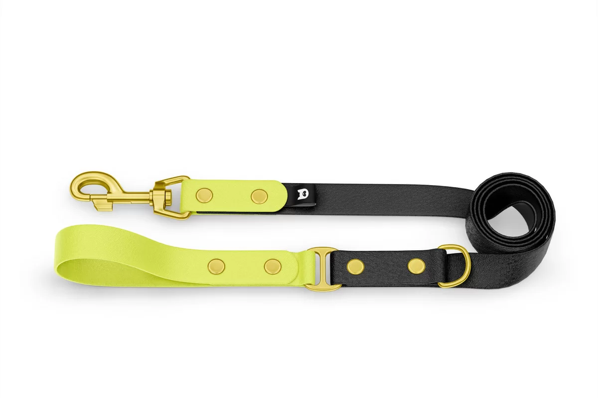 Dog Leash Duo: Neon yellow & Black with Gold components