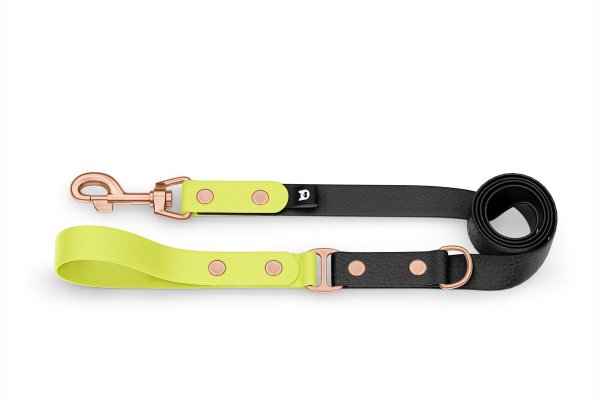 Dog Leash Duo: Neon yellow & Black with Rosegold components