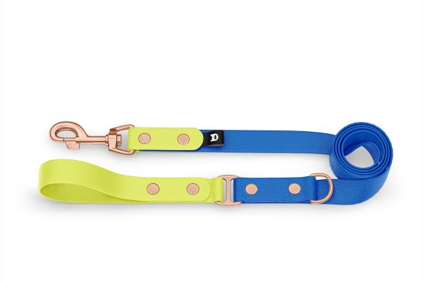 Dog Leash Duo: Neon yellow & Blue with Rosegold components