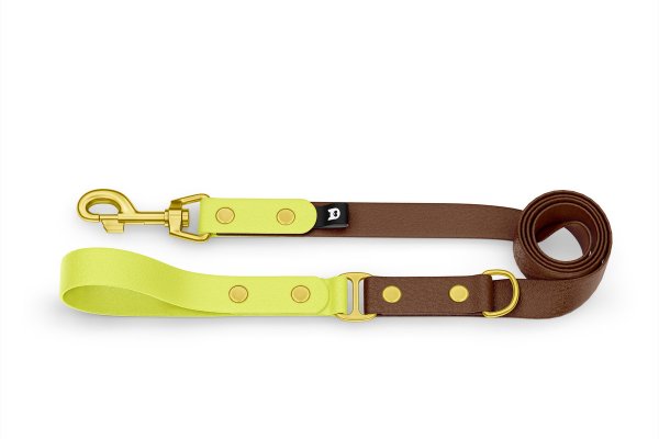 Dog Leash Duo: Neon yellow & Dark brown with Gold components
