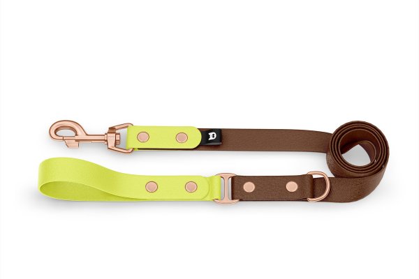 Dog Leash Duo: Neon yellow & Dark brown with Rosegold components