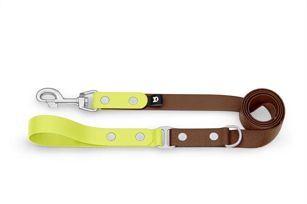 Dog Leash Duo: Neon yellow & Dark brown with Silver components