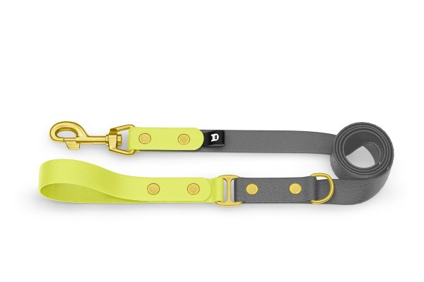 Dog Leash Duo: Neon yellow & Gray with Gold components