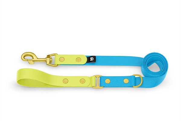 Dog Leash Duo: Neon yellow & Light blue with Gold components