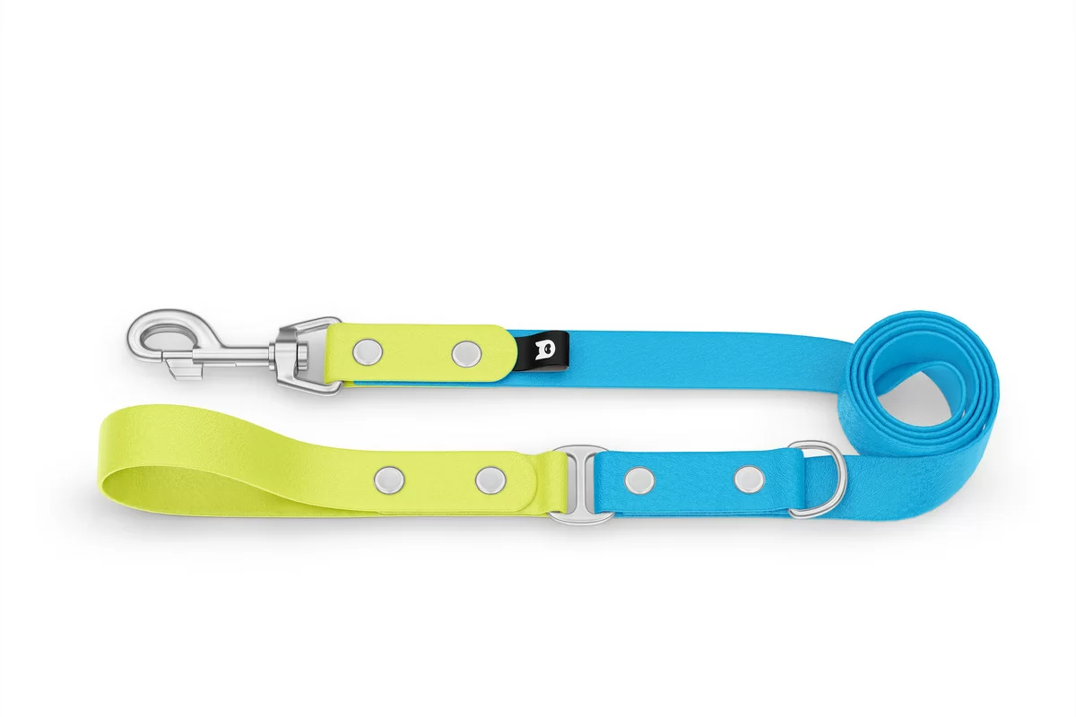 Dog Leash Duo: Neon yellow & Light blue with Silver components