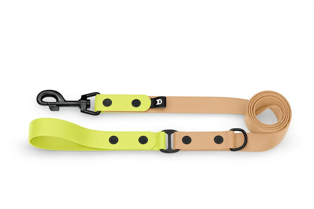 Dog Leash Duo: Neon yellow & Light brown with Black components