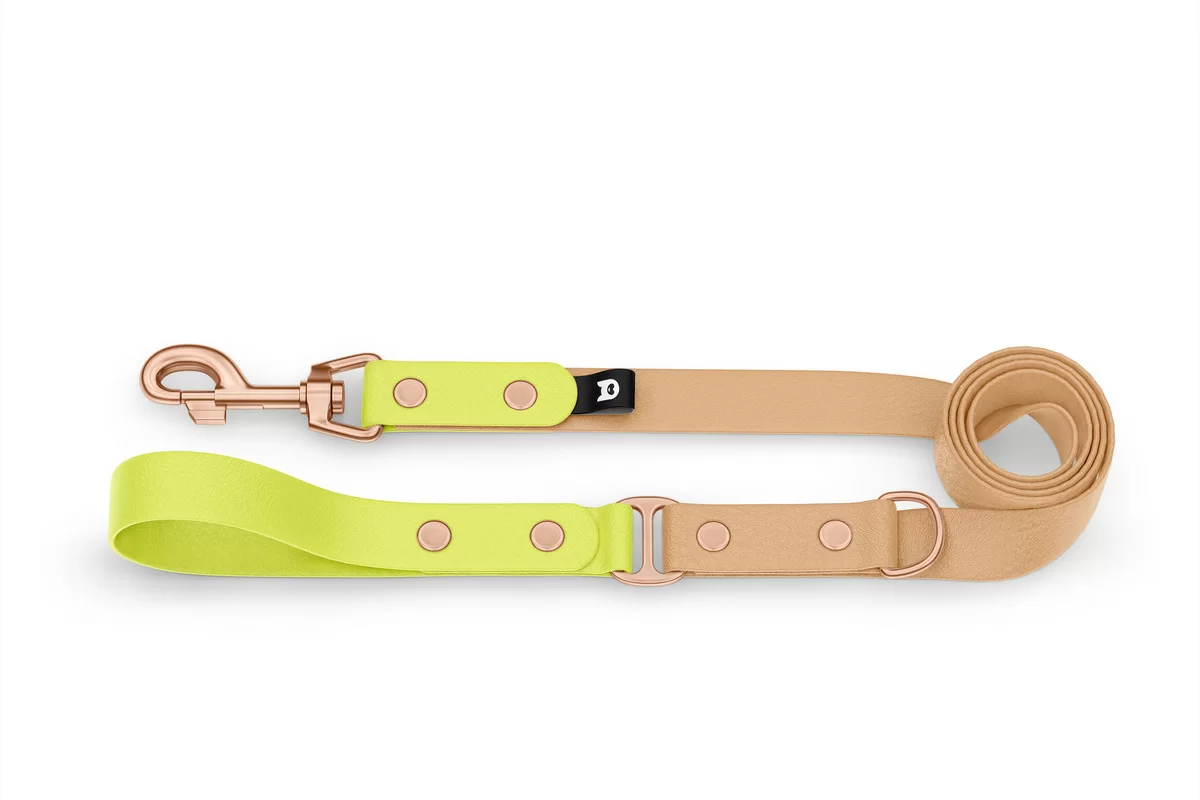 Dog Leash Duo: Neon yellow & Light brown with Rosegold components