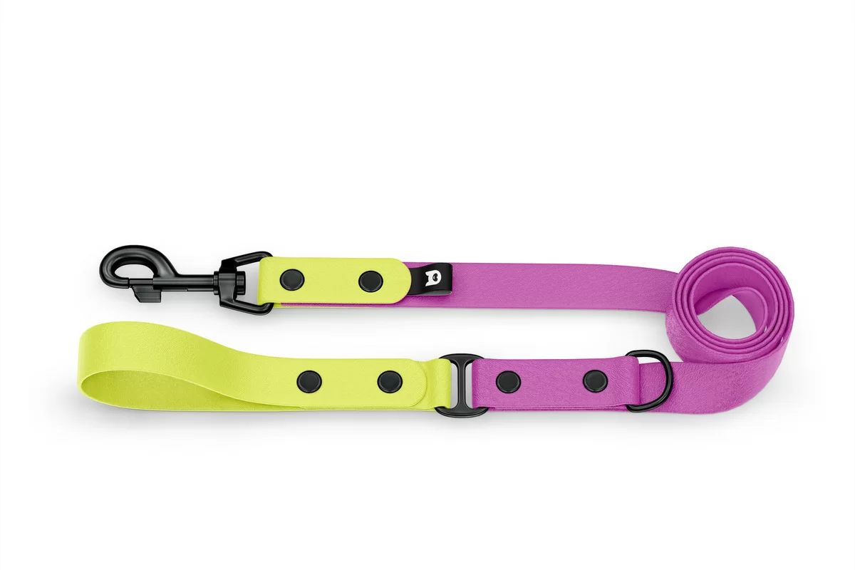 Dog Leash Duo: Neon yellow & Light purple with Black components