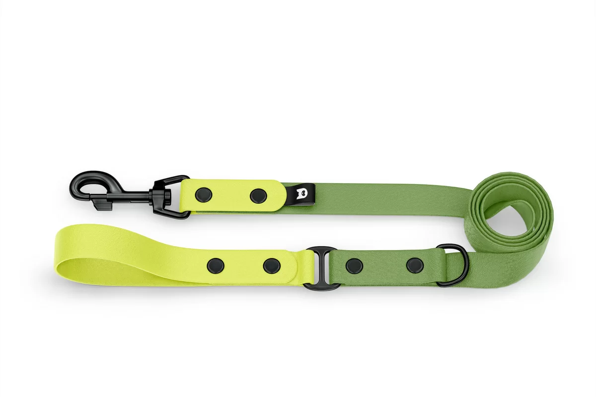 Dog Leash Duo: Neon yellow & Olive with Black components
