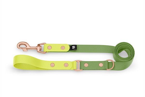Dog Leash Duo: Neon yellow & Olive with Rosegold components