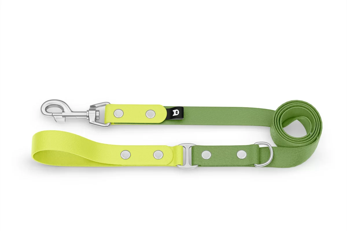 Dog Leash Duo: Neon yellow & Olive with Silver components