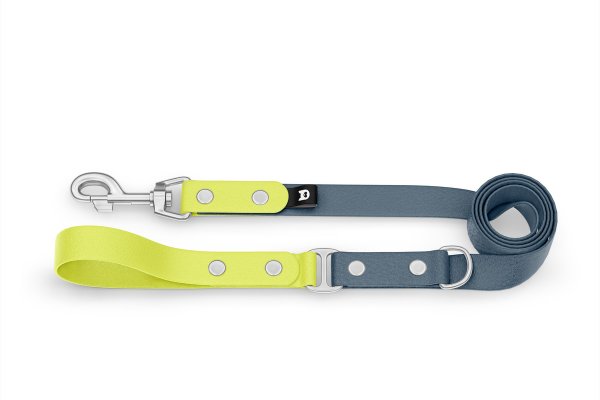 Dog Leash Duo: Neon yellow & Petrol with Silver components