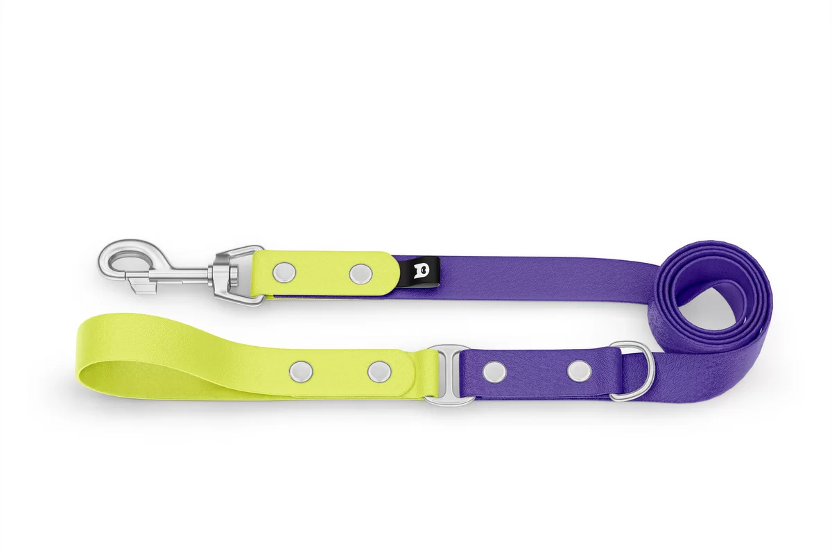 Dog Leash Duo: Neon yellow & Purple with Silver components
