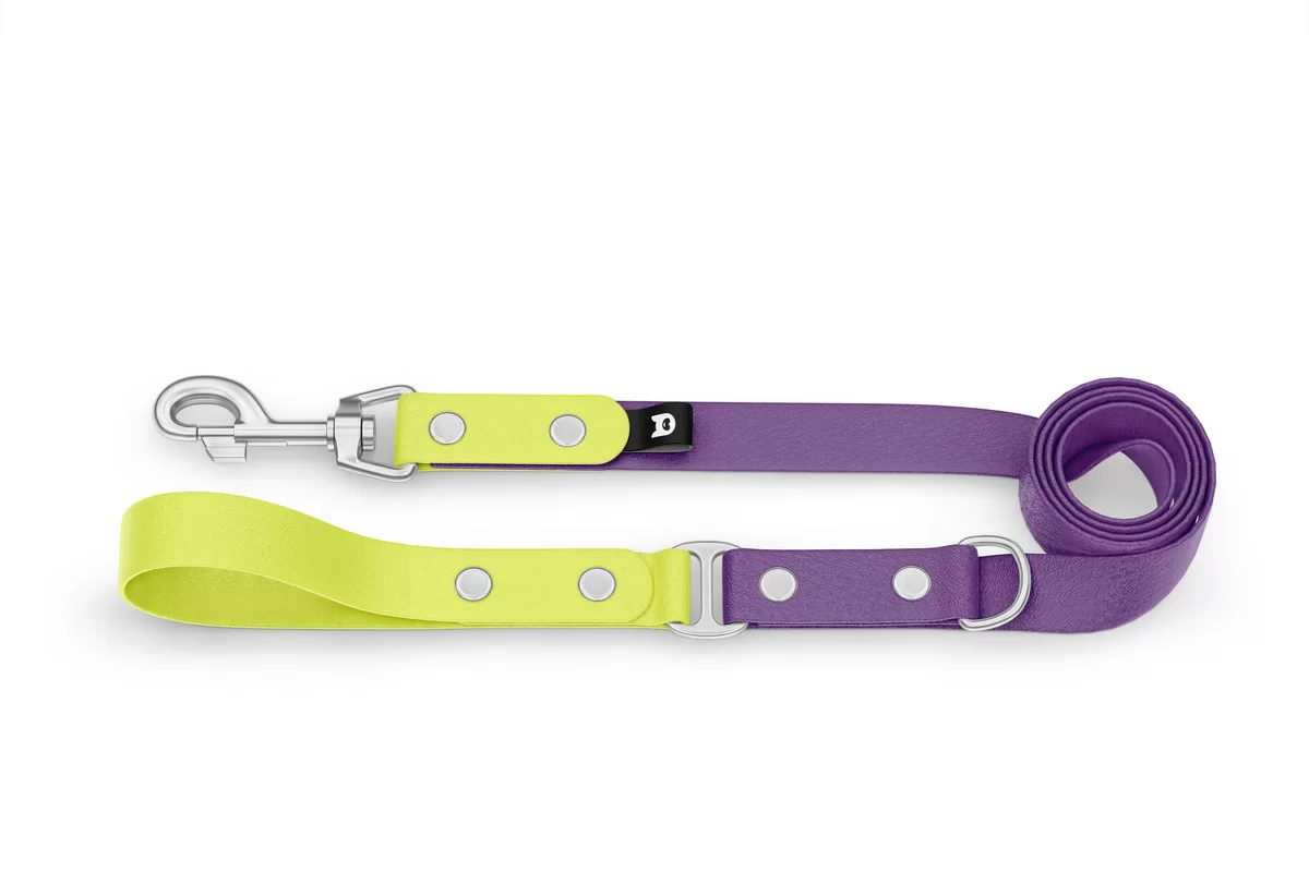 Dog Leash Duo: Neon yellow & Purpur with Silver components