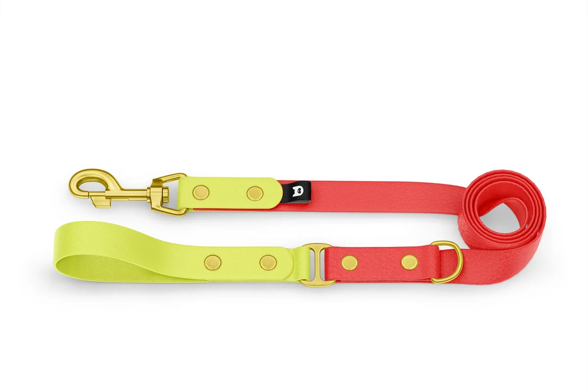 Dog Leash Duo: Neon yellow & Red with Gold components