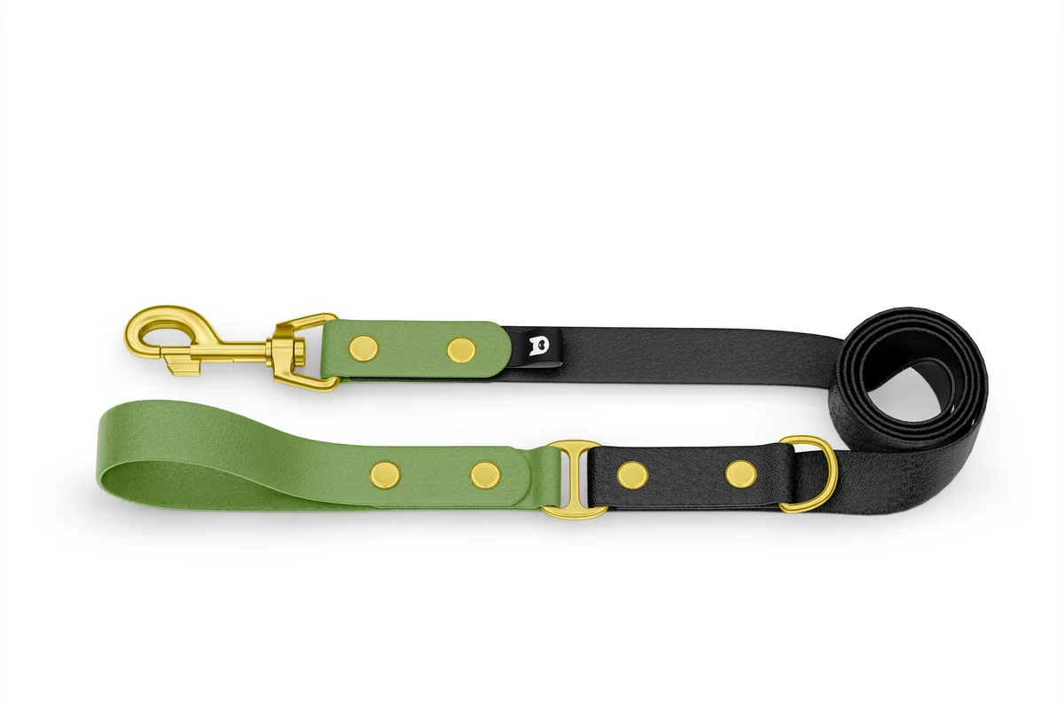 Dog Leash Duo: Olive & Black with Gold components