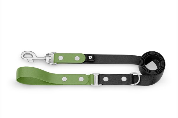 Dog Leash Duo: Olive & Black with Silver components
