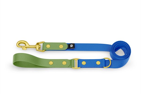 Dog Leash Duo: Olive & Blue with Gold components
