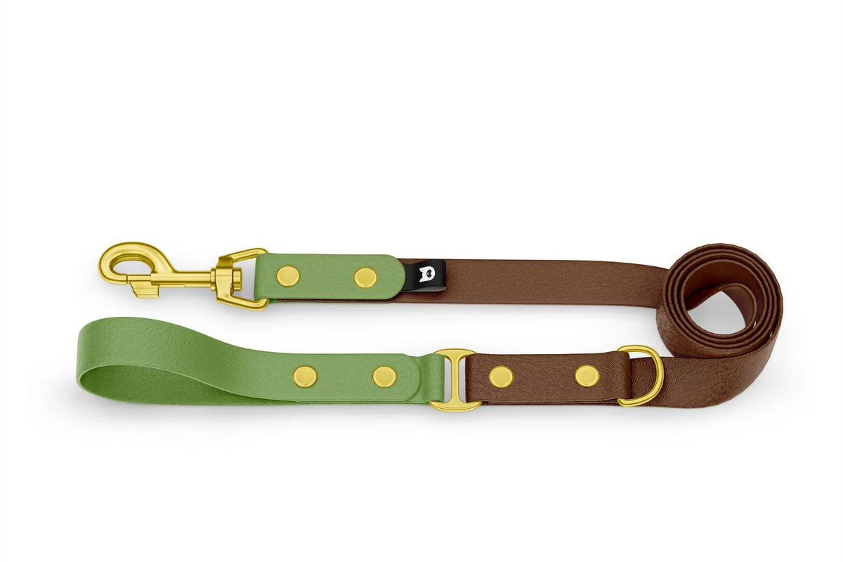 Dog Leash Duo: Olive & Dark brown with Gold components