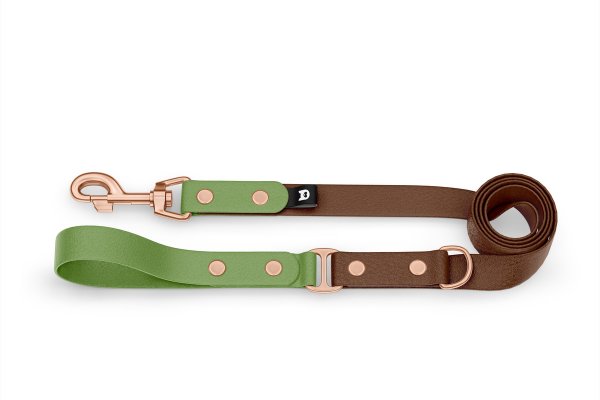 Dog Leash Duo: Olive & Dark brown with Rosegold components