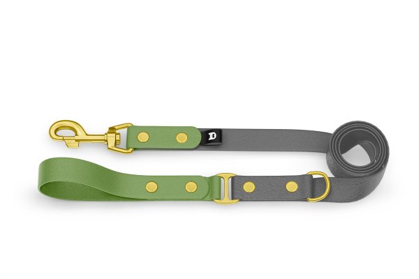 Dog Leash Duo: Olive & Gray with Gold components