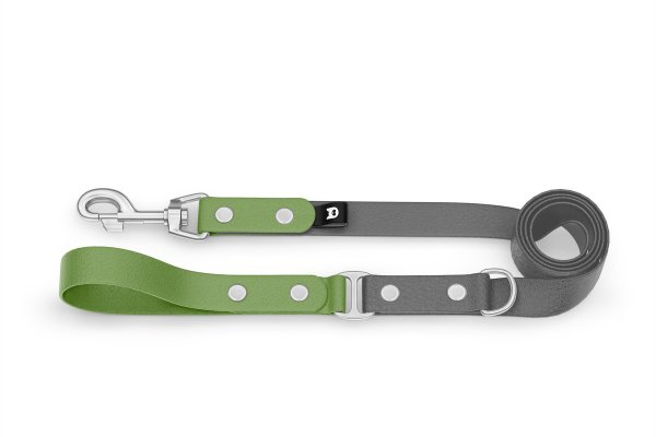 Dog Leash Duo: Olive & Gray with Silver components