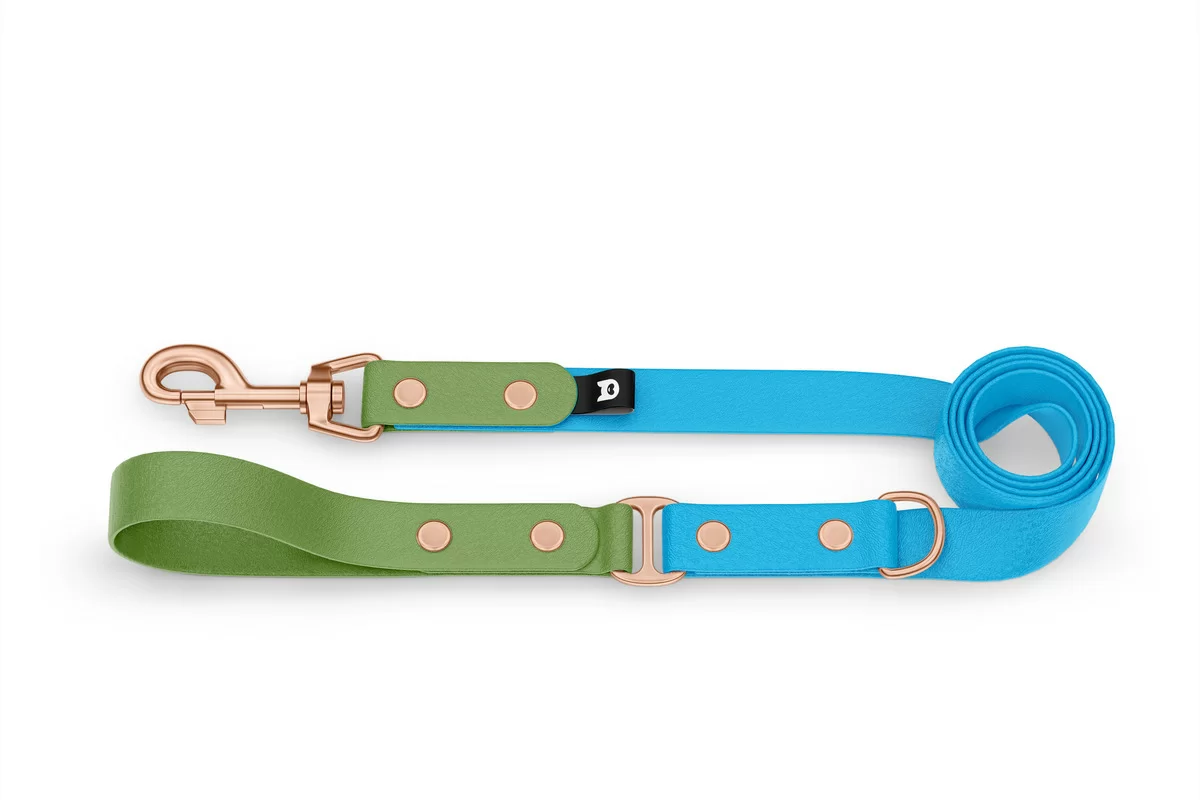 Dog Leash Duo: Olive & Light blue with Rosegold components