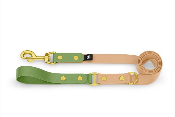 Dog Leash Duo: Olive & Light brown with Gold components