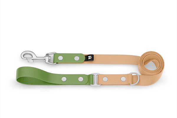 Dog Leash Duo: Olive & Light brown with Silver components