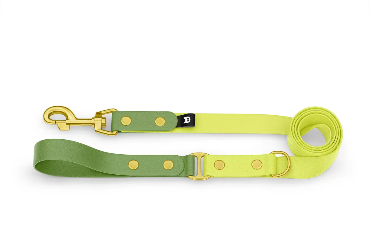 Dog Leash Duo: Olive & Neon yellow with Gold components